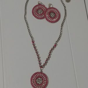 Jessica Simpson Pink Threaded Necklace + Earrings